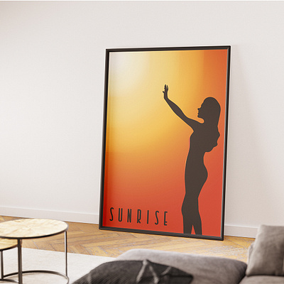 Sun-kissed (Sunrise) minimalist poster. dawn girl gold gradient happiness hope minimalist morning poster red sun sunrise wall art woman yellow