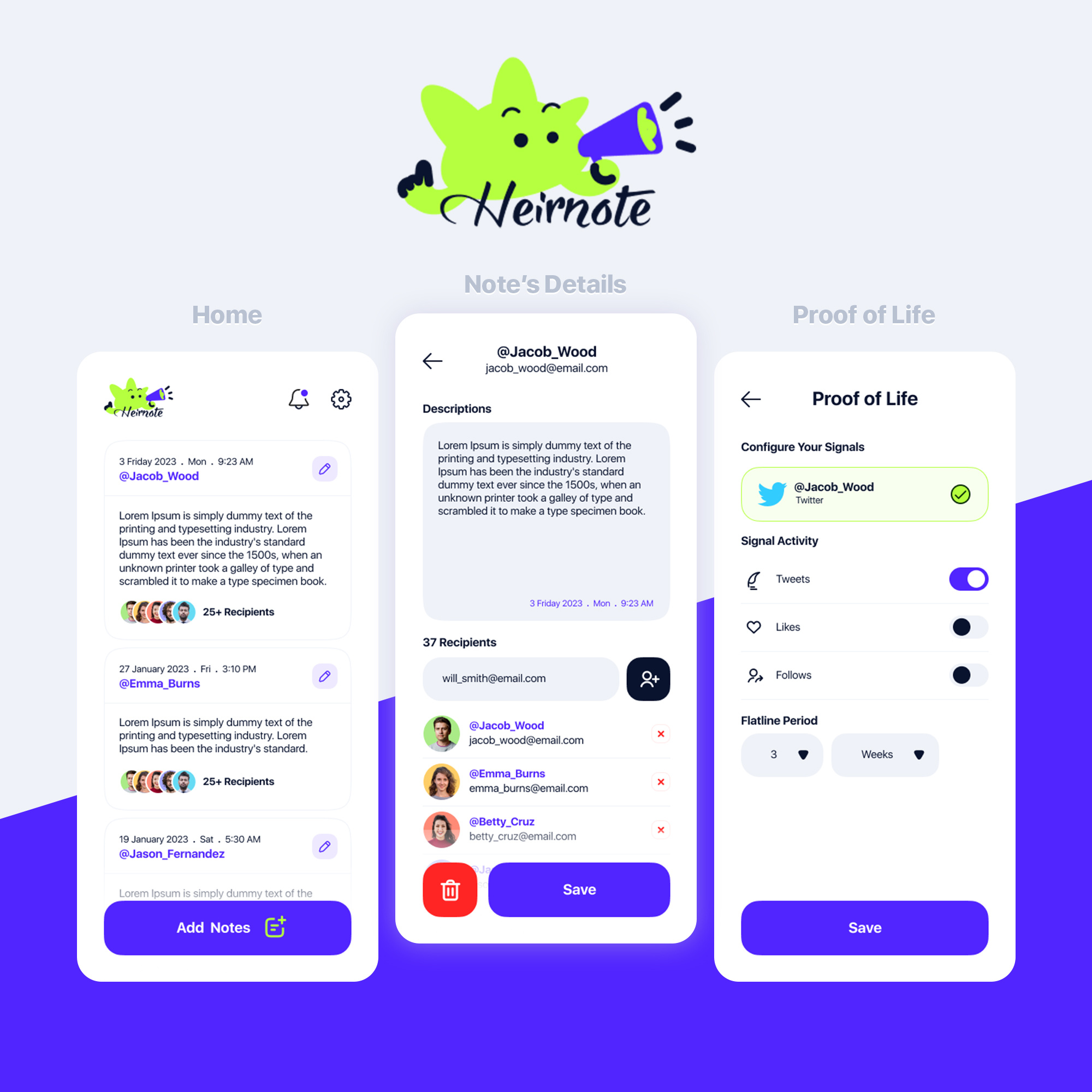 Heirnote - App UI/UX Design app app design design figma heirnote illustration layout logo ui uiux user interface ux