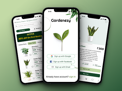 Gardenezy App application booking branding garden gardener graphic design green logo mobile app mobile applications order plants services ui