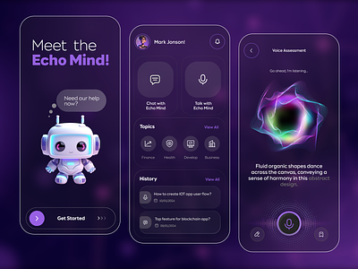 Echo Mind - AI Chatbot App UI ai ai app ai assistant ai bot ai chat ai chatbot app design artificial intelligence chat chat app chat gpt chatbot dark mode graphic design machine learning message app ui ui design ux web3