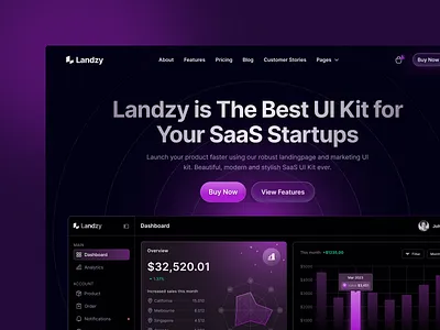 Landzy - SaaS Landingpage and Website (Webflow & UI Kit) analytics business crm dark dashboard data gradient hero homepage hr landingpage marketing modern saas service start up technology ui ux website