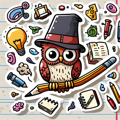 Owl education hat kiddy owl sticker