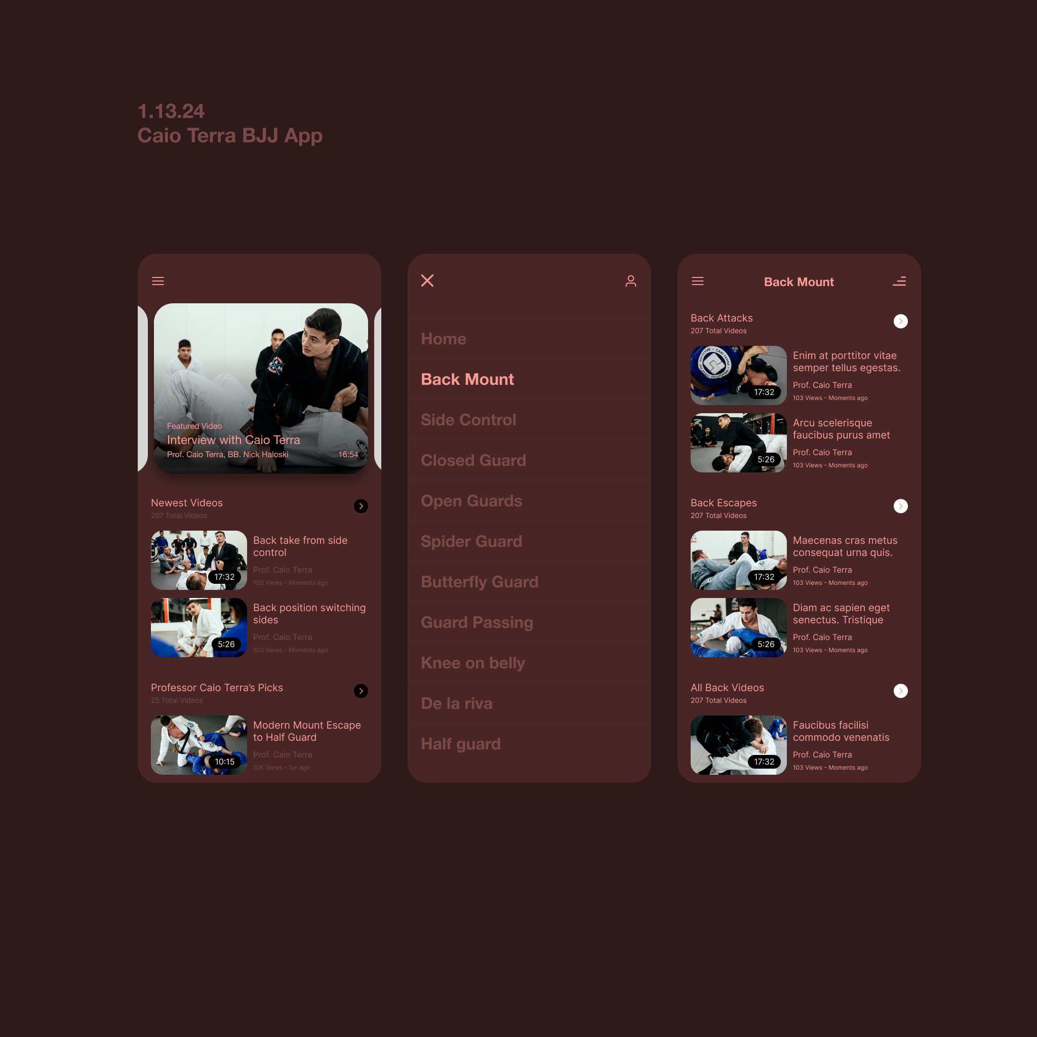 Caio Terra BJJ App color exploration app color exploration feed ios mobile navigation ui ux video