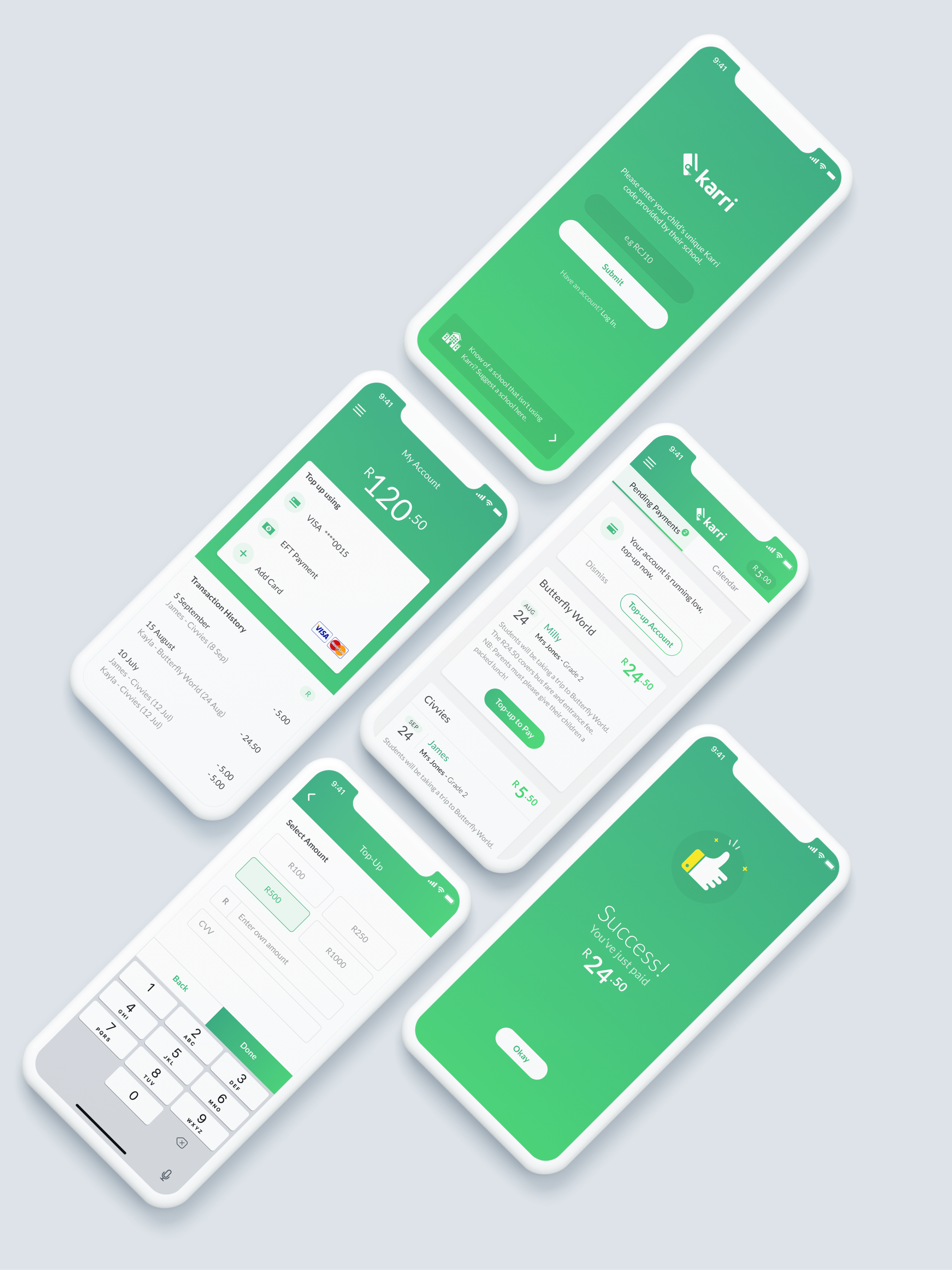 Karri Mobile App app branding clay finance flat green illustration isoflow karri logo mobile mobile app mockup product design success ui ux wallet