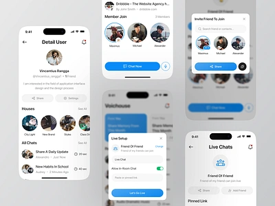 Social Networking Apps apps chats design group voice interface invite member ios mobile music audio news profile social networking ui ux