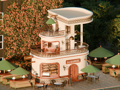 La Maison cafe 3d animation blender cafe gaming graphic design house isometric motion graphics