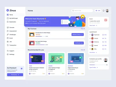 Zinua - Online Course Dashboard dashboard edtech onlinelearning saas ui