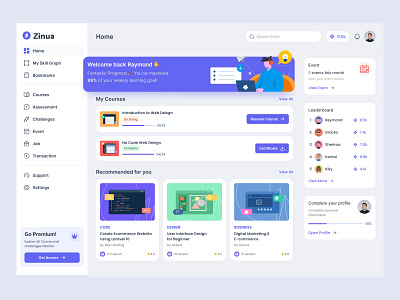 Zinua - Online Course Dashboard dashboard edtech onlinelearning saas ui