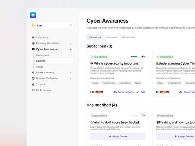 Cyber Security E-Learning cards clean courses cyber design education interface minimal navigation product projects saas security sidebar study ui ui design ux ux design web