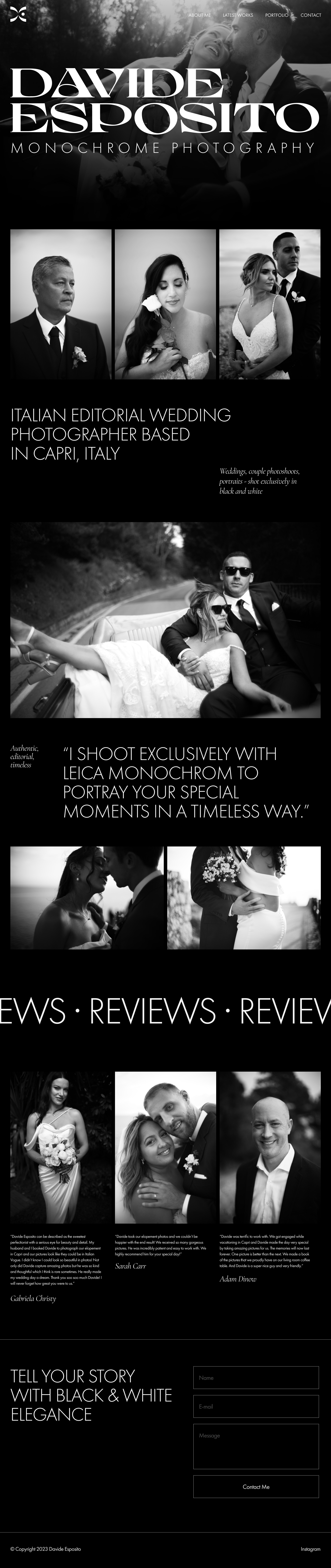 Davide Esposito Monochrome Photography Website black and white clean grayscale landing page leica monochrome photo photographer photography portrait squarespace web webflow website wedding wix