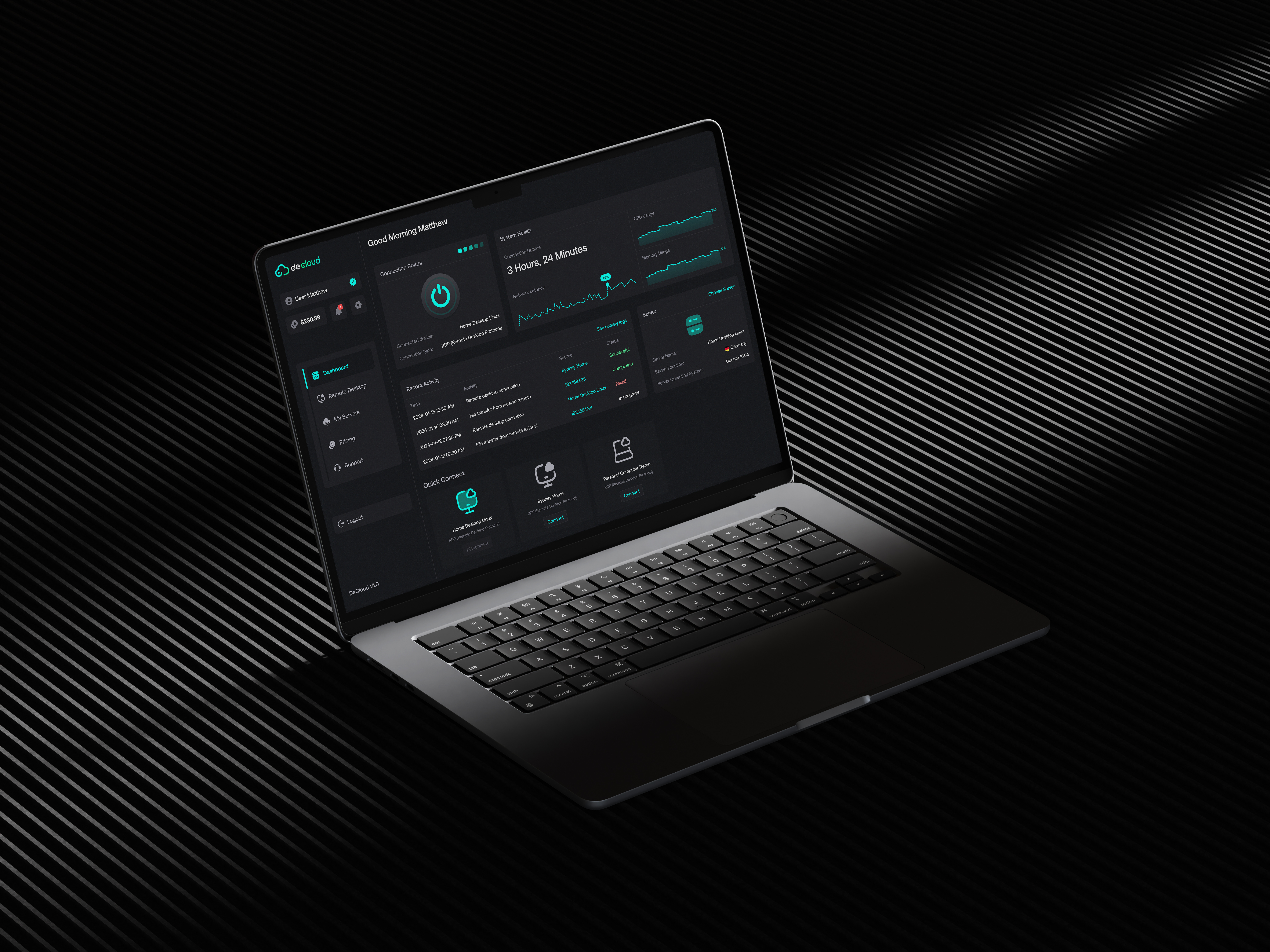 Remote Desktop Server Dashboard branding dapp dashboard design figma frontend graphic design graphical gui online remote desktop remote server remote service sass server ui ux vpn web3