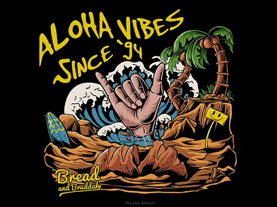 Aloha vibes beach branding bread coconut croissant graphic design hand pop pop art street art streetwear surf t shirt design tshirt vector illustration waves