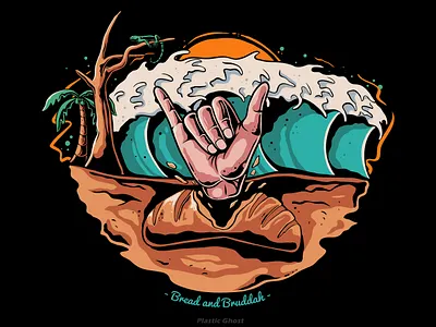Bread and Bruddah art artwork beach bread coconut croissant hand illustraion pop pop art pop illustration streetwear trees vector vector art waves y2k