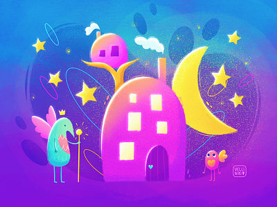 7/365 King's little house. Digital illustration with characters art artist character child childish concept design home house illustration kindly king moon star visitor window wings