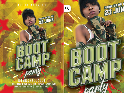 Boot Camp Party Flyer Template army bar bash boot camp bootcamp club cosplay costumed eve evening event flyer fun night party print sexy template theme themed