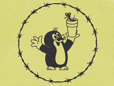 mole and mouse cartoon character cute digital illustration krtek lean cup mouse parody slavic vector vintage