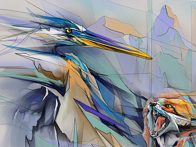 The Heron And The Fox animalart digital fox heron illustration marcou pencil