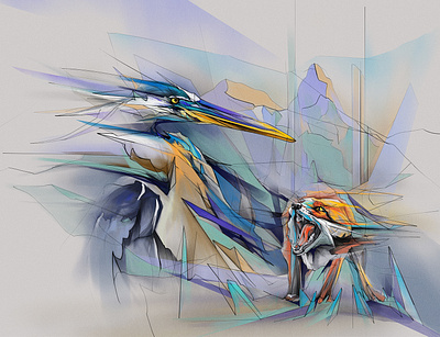 The Heron And The Fox animalart digital fox heron illustration marcou pencil