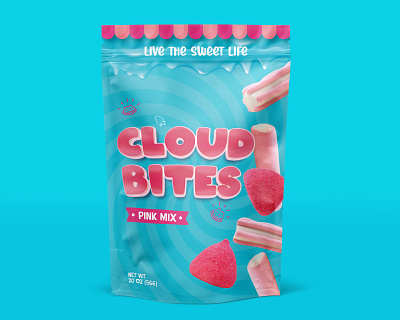 Cloud Bites Pink Mix bites blue branding candy cereal fluffy marshmallow marshmallows packaging pastel colors pattern