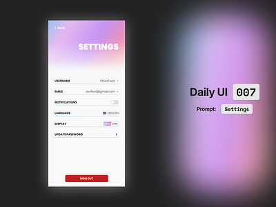 Daily UI 007 - Settings daily ui daily ui 007 dark mode gradient mobile ui settings