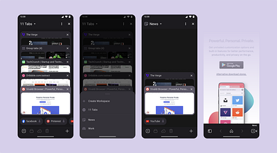 Vivaldi Browser. Concept – Workspaces with Tabs android app browser concept material design mobile ui ux vivaldi