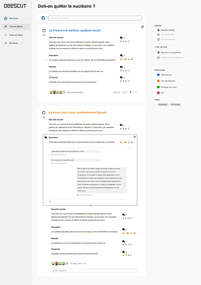 Platform to debate with hundreds people collaborative debate ui