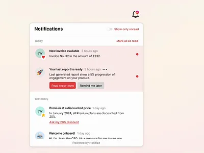 Notification center embeddable in your products in minutes notification notification center product saas ui