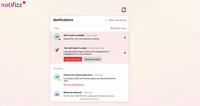 Notification center embeddable in your products in minutes notification notification center product saas ui