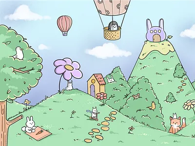 Cute Wallpaper animals art bunny cute digitalart illustration mountains nature procreate sketch wallpaper