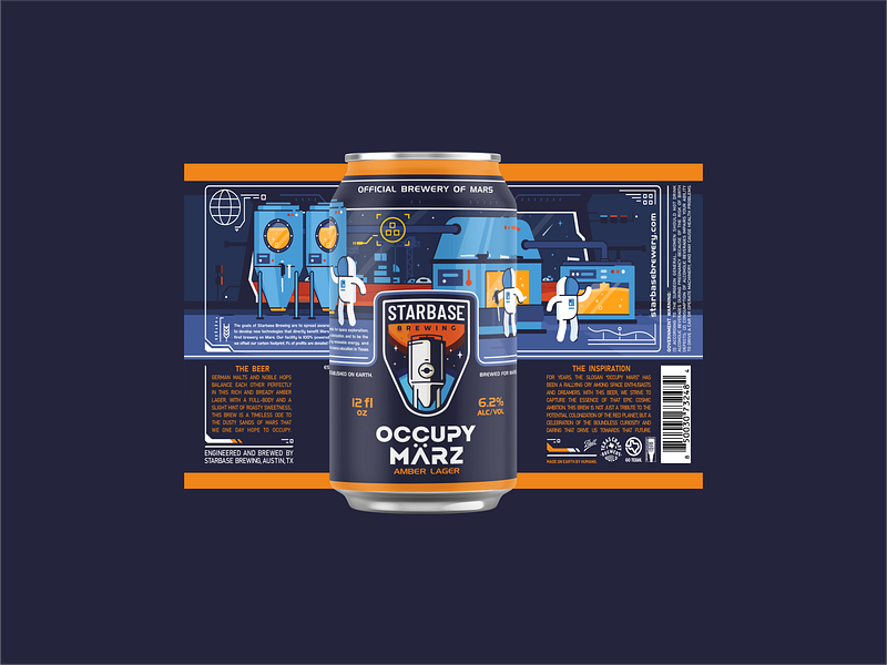 Occupy Marz beer can alcohol astronauts beer can branding brewing craft beer design drink earth future icon illustration ipa labaratory mars mocup space star stars vector