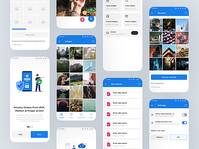 Recover Data App UI Design: Rescue Your Digital World 🚀💾 audio recover data recovery document recover files recover home page music recover onboarding photo recovery recover data tabs