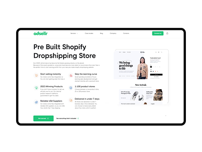 Adsellr. Pre Built Shopify Dropshipping Store animation branding business clean design ecommerce figma flat graphic design green icon illustration interface minimal motion motion graphics ui ux web website