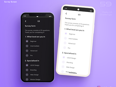 Survey screen | Daily UI Challenge # 59/90 ui design ux design uxui designer