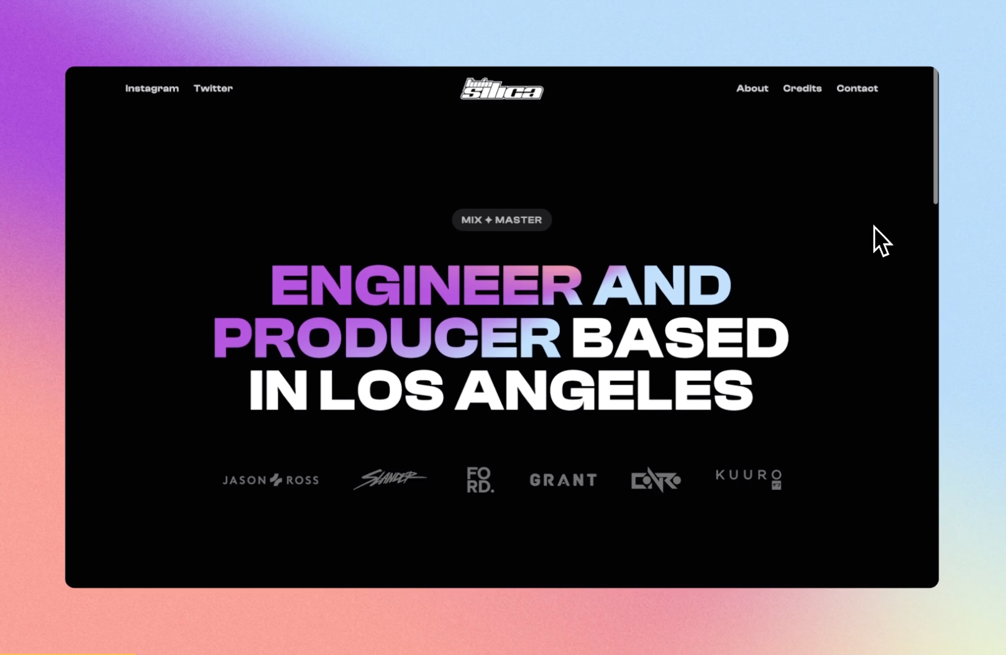 One-page site I made for an LA-based producer bryn taylor colour design freelance freelancer gradient gradients la music personal site portfolio producer type typography ui web webdesign webflow website website design