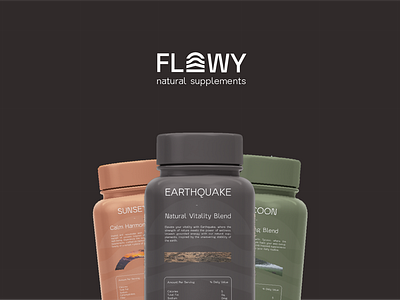 FLOWY | NATURAL SUPPLEMENTS brandidentity branding graphic design label design logo minimalist logo mockup natural supplements nature package packaging design