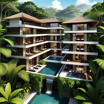 4 STOREY JUNGLE RESORT ai photo maker ai picture trend design illustration