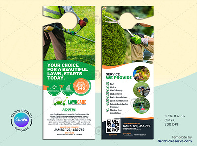 Lawn Care Service Door Hanger Canva Template canva door hanger design canva door hanger template canvas door hanger door hanger design template garden cleaning services land scaping land scaping door hanger lawn care lawn care door hanger