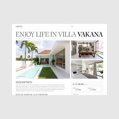 Product page for the Villa Vakana in Bali [2] agency apartments booking green grid homepage house interior landing layout luxury main page real estate room travel typography villa webdesign website white