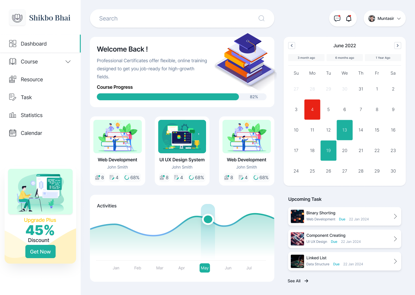 Learning Management Dashboard UI UX Design by Muntasir Mahmud on Dribbble