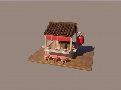 3D Model of Simple Ramen Store 3d 3d art 3d model art branding brown creativeart design noodles pink ramen ramen shop ramen store red textured 3d