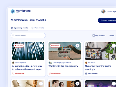 Video conference web app design events grid home list live tabs tales ui ui design video web app
