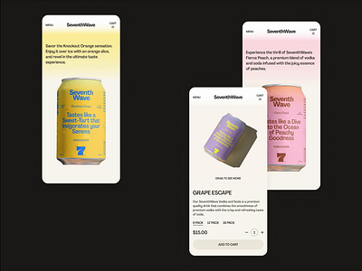 SeventhWave: Product Page Exploration animation beverage e commerce mobile design prototype soda ui uxui visual design vodka