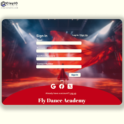 Sign In Page of a Dance academy app design branding dance design red sign in page ui user experience user interface ux uxui web design