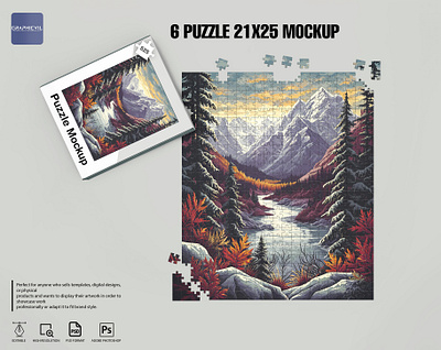 Dye sublimation 525 piece Puzzle Mockup puzzle set mockup