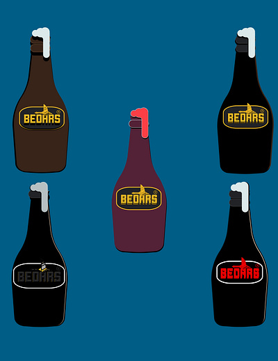 Drink with Bedars: Assorted Beer Bottles with Frosty Heads. branding graphic logo