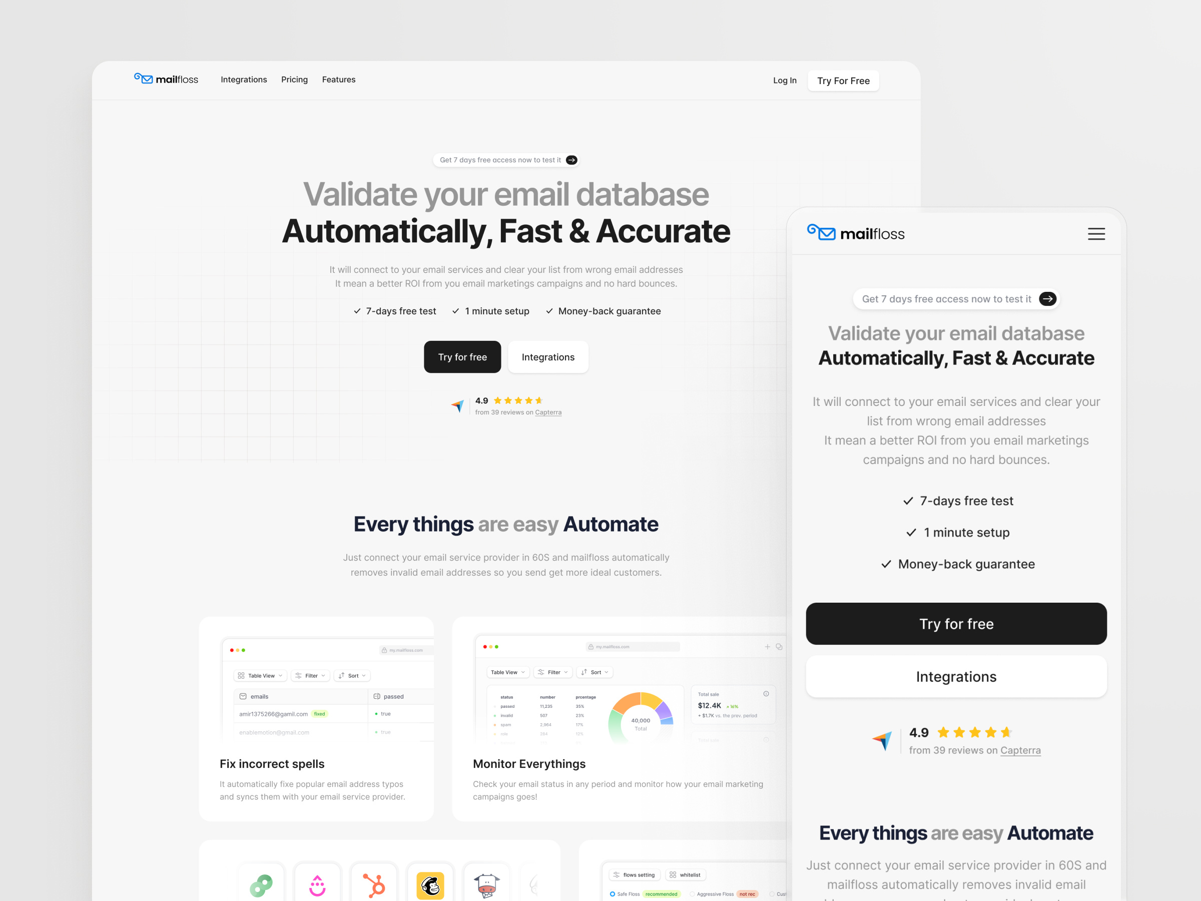 Redesign Mailfloss bento case study email gray landing light mode mail optimize redesign ui ux