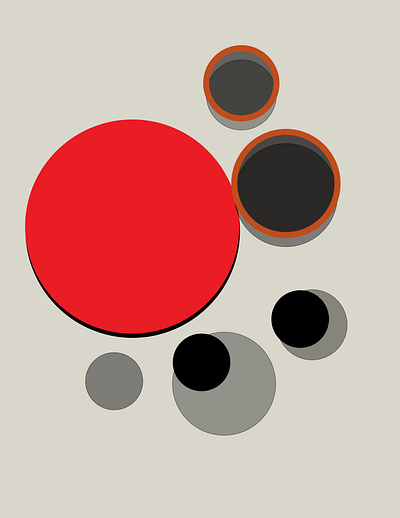 Abstract Geometric Circles Composition in Red, Gray and Black graphic design neutral