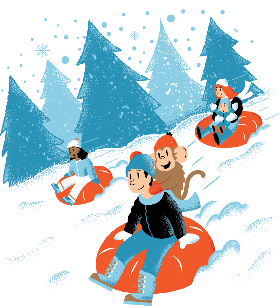 Snow Fest best illustration conceptual illustrator editorial editorial illustration editorial illustrator illustration illustrator james olstein james olstein illustration jamesolstein.com magazine magazine illustrator monkey north carolina our state sledding texture vector winter