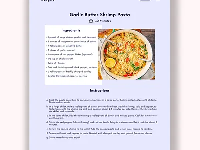 Recipe Page app design branding design illustration recipe page ui user experience user interface ux uxui web design