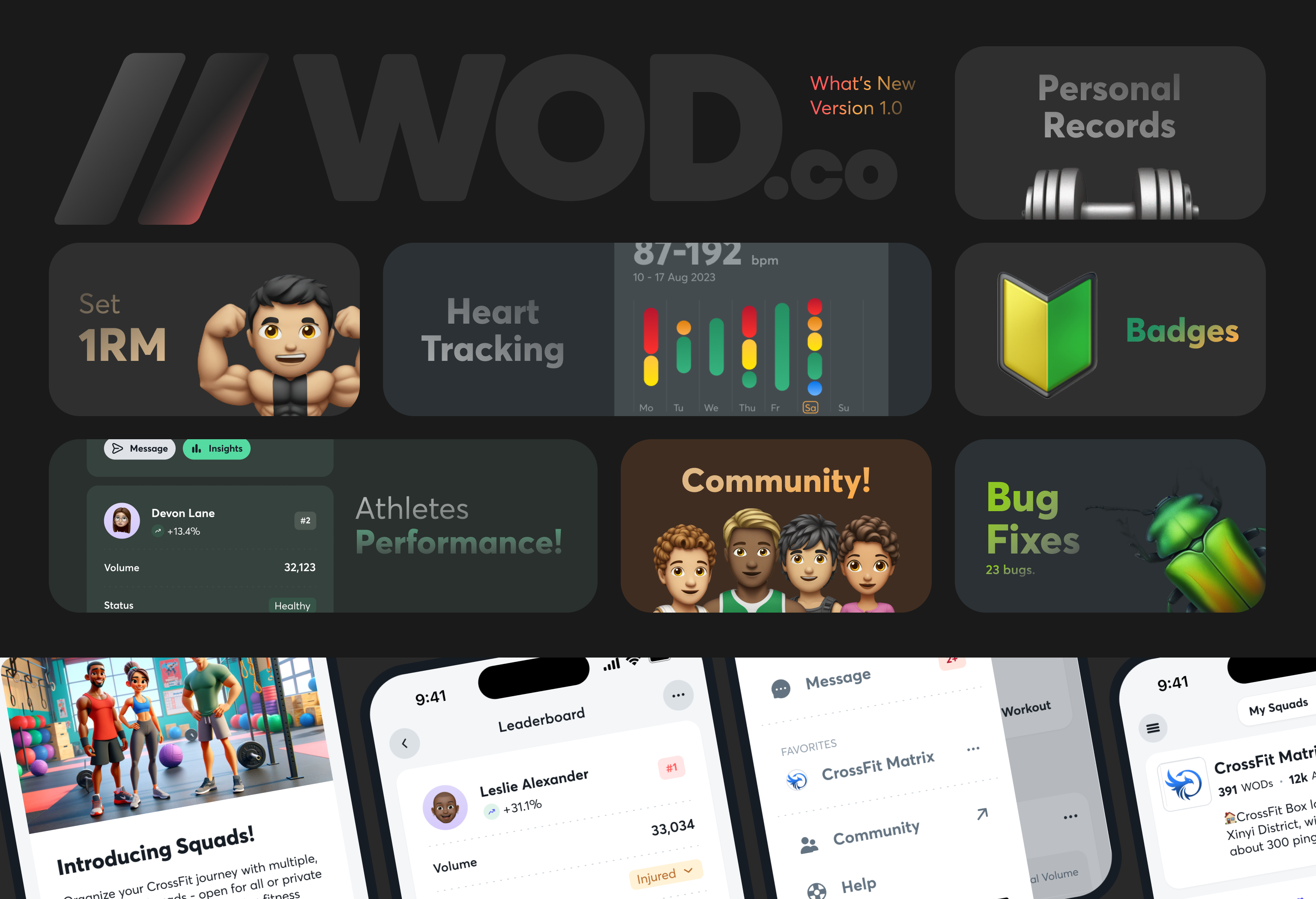 SQUADS app athletes crossfit design gym news personal records squads team ui ux
